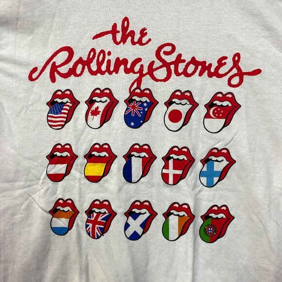 The Rolling Stones white Hot Lips around the World Logo Tee Small - Picture 2 of 4